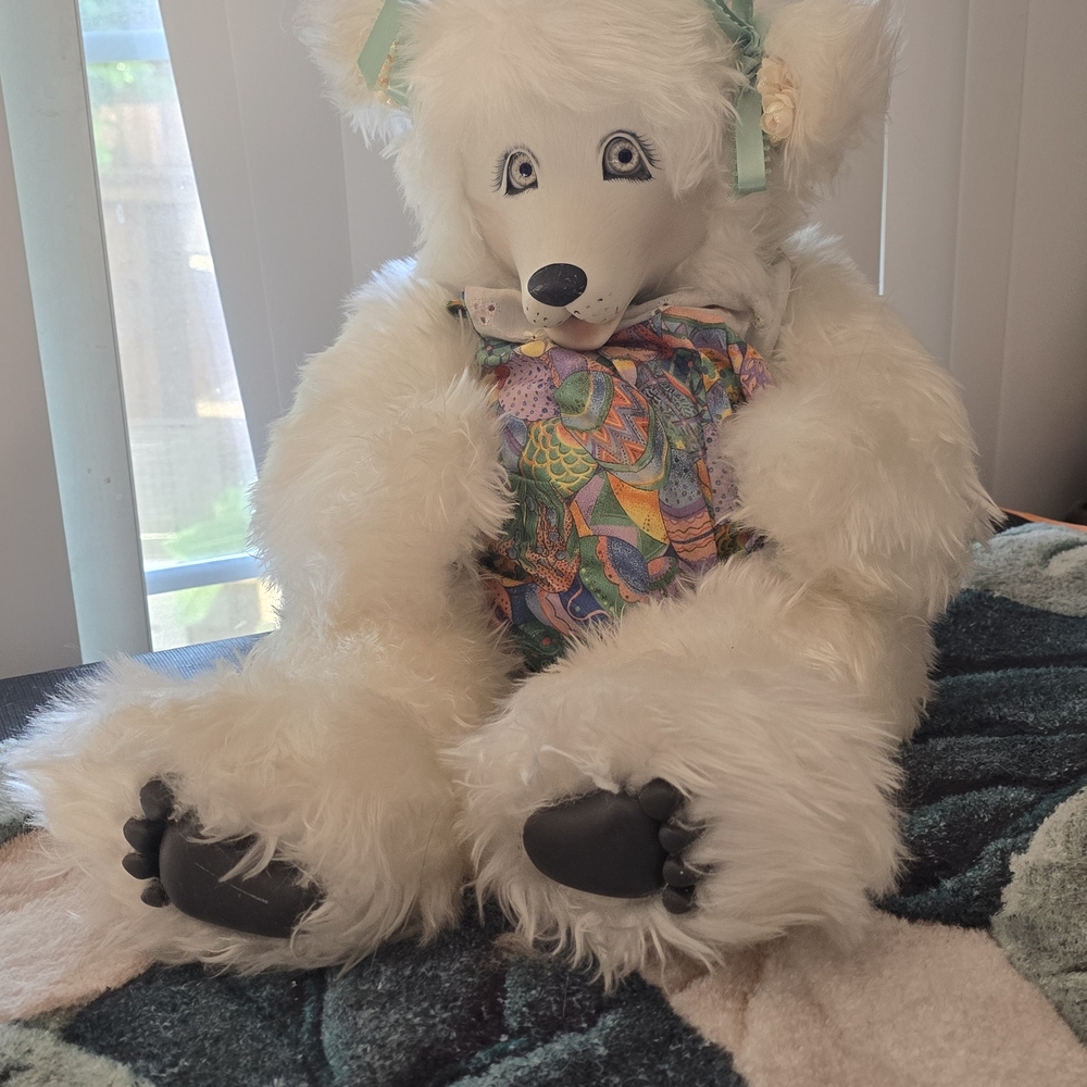 White Plush Teddy Bear Fox with Colorful Outfit